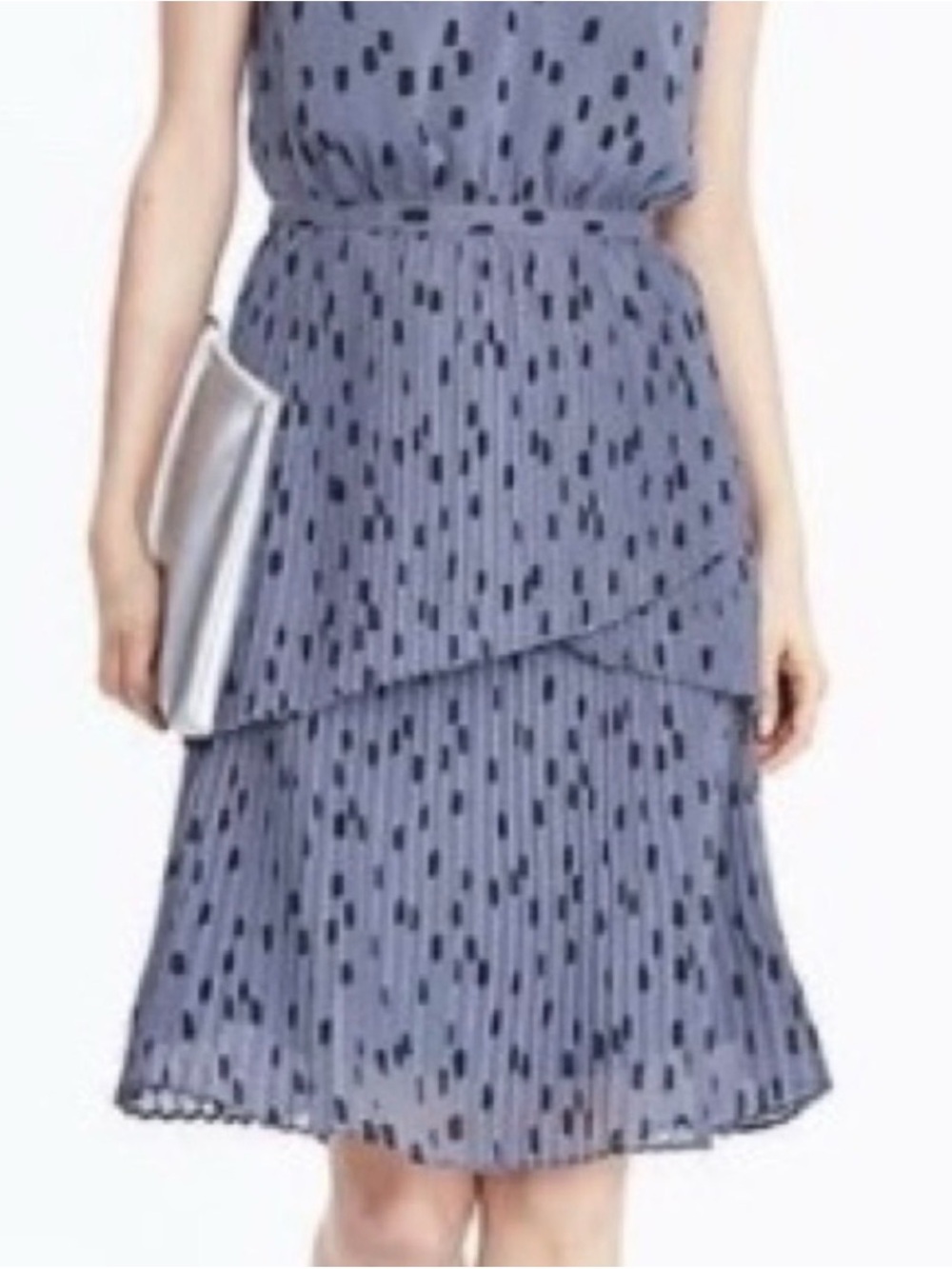 Banana Republic Sleeveless Periwinkle Blue Polka Dot Pleated Mini Dress - Picture 3 of 7